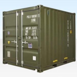 BUY 10FT X 8FT SHIPPING CONTAINER (ONE TRIP) GREEN PRODUCT DETAILS 10ft x 8ft shipping containers for sale in green. Built to ISO standard container dimensions these are almost new shipping containers (one trip from Chinese manufacturer). They are ideal for containerized storage of a wide range of products and materials. This 10ft container is also available in blue This container is available to buy online and can be delivered to locations throughout USA. Contact our friendly container sales team for further information. Looking for a cheaper 10ft container? Check our used cut down 10ft shipping containers PRODUCT SPECIFICATIONS External Length (m) 2.99 External Width (m) 2.44 External Height (m) 2.59 Internal Length (m) 2.84 Internal Width (m) 2.35 Internal Height (m) 2.39 Door Width (m) 2.34 Door Height (m) 2.28 Weight (kg) 1300 Floor Type 28mm Marine Ply NEW 10FT SHIPPING CONTAINER FEATURES NEW – One Trip Only CSC plated (gross weight) max: 10.1 tones All Cor-Ten Steel construction Exterior hinged double doors at end Two locking bars on EACH door Factory fitted lockbox 2 x forklift pockets on each side 28mm Marine Plywood floor on steel cross members Min 2 Vents per containern